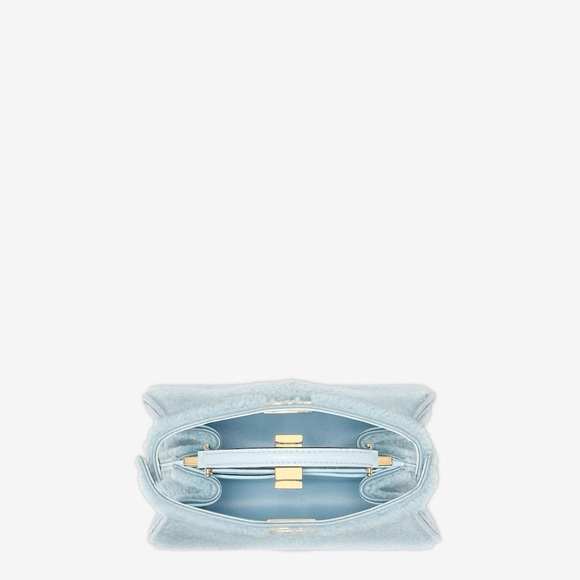 FENDI Peekaboo Mutton Fur + Lamb Leather Blue Powder Sugar + Soft Gold Mini NWT! - Picture 4 of 9